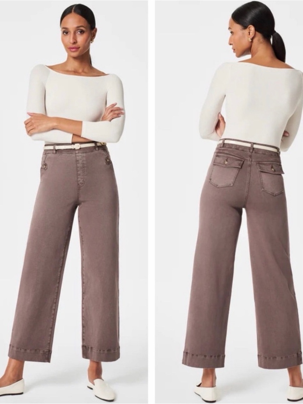 NEW | Spanx Stretch Twill Cropped Wide Leg Pants in Smoke NWT, Large Petite